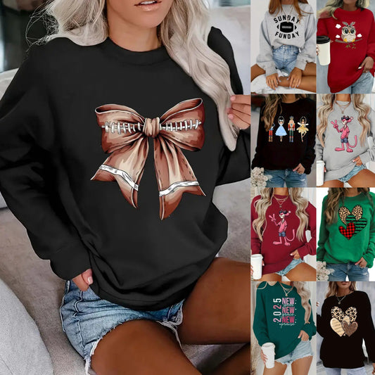 Langærmet sweater med print og rund hals til kvinder