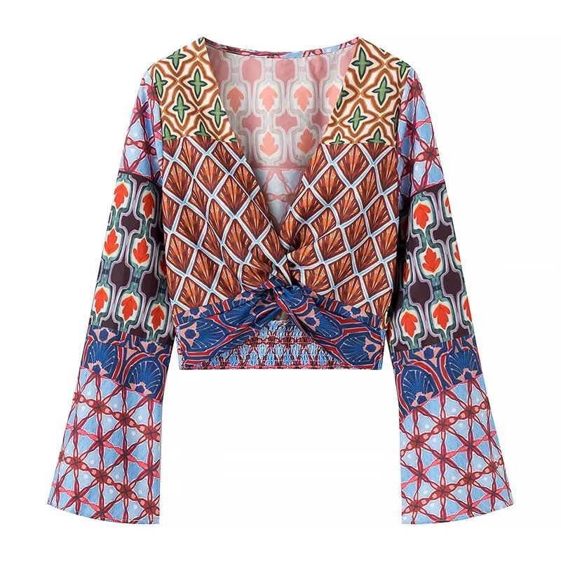 Women's Fashion Knot Print Top Wide-leg Pants