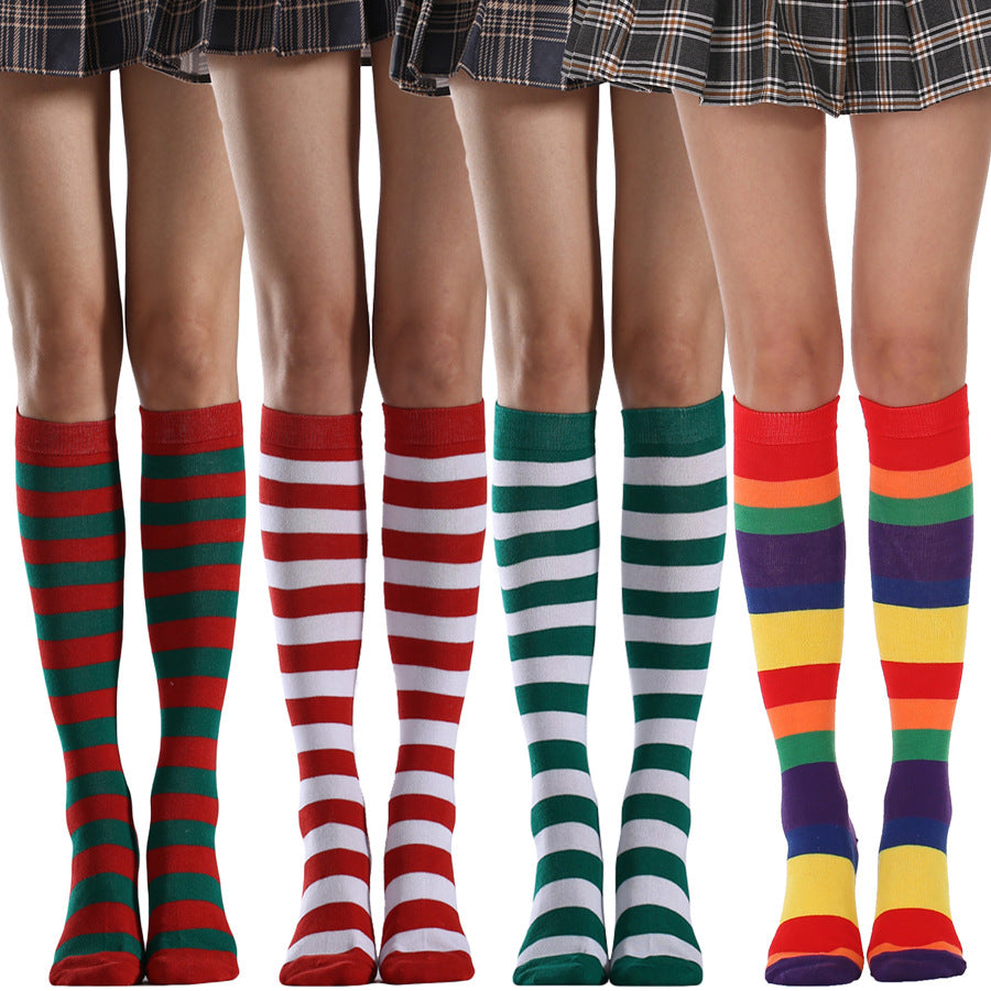 Striped Free Size Knee-length Half Student Dance Socks Women