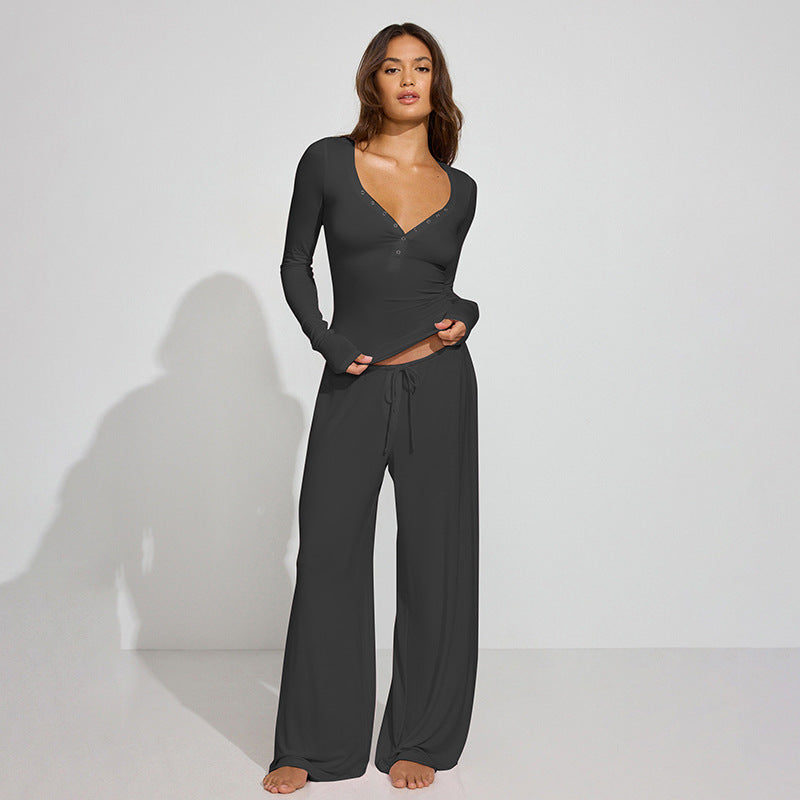 Snap Top Drawstring Trousers Suit
