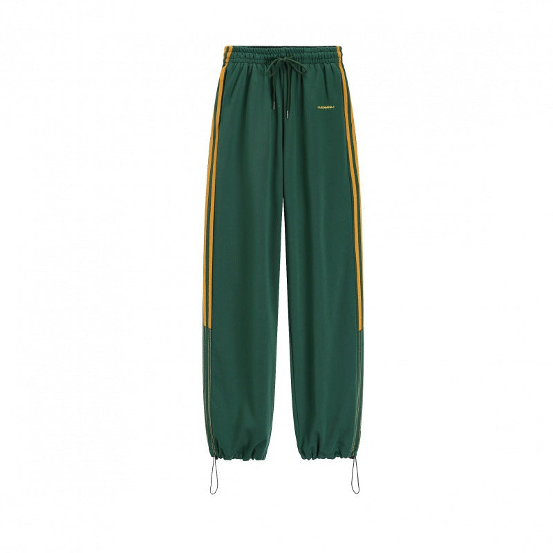 Green Mopping Wide Leg Stripes With A Loose And Drooping Feel