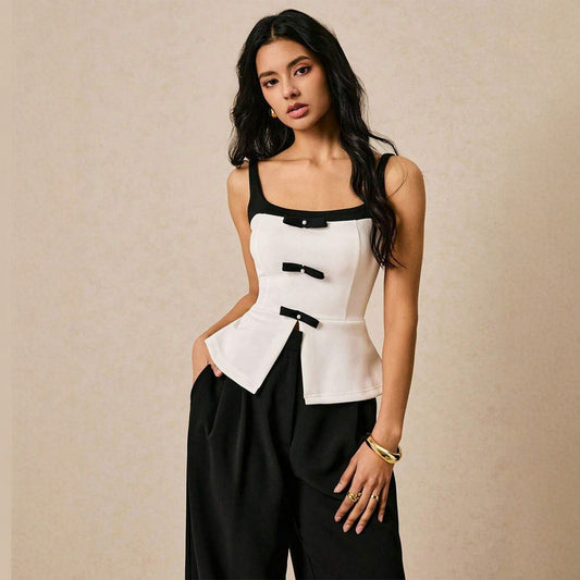 New Stylish Commuter Color-blocked Waist-cinching Vest