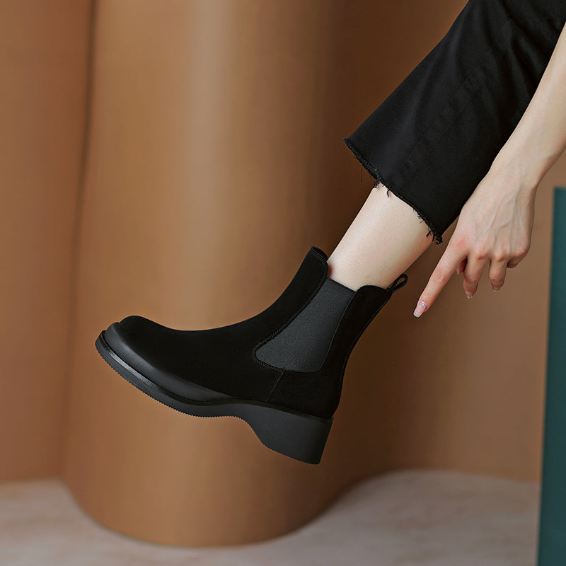 Women's Autumn Leather Muffin Platform Martin Boots Chimney Boots