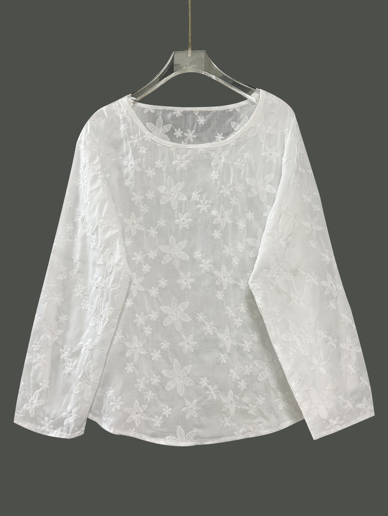 Womens Lace Crew-Neck Loose-Fit Blouse Top