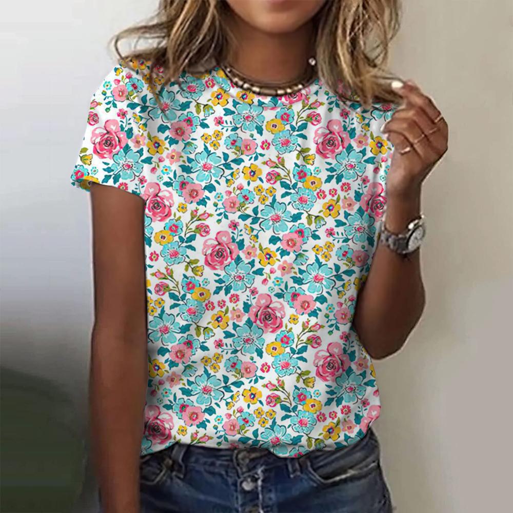 Casual Floral Style Printing Women's Summer T-shirt