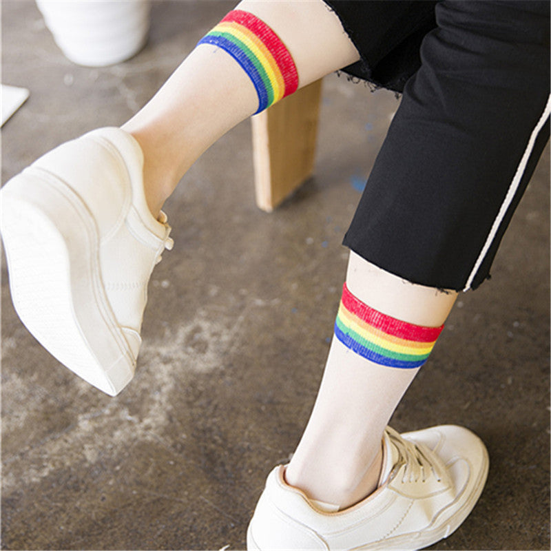 Rainbow striped crystal stockings