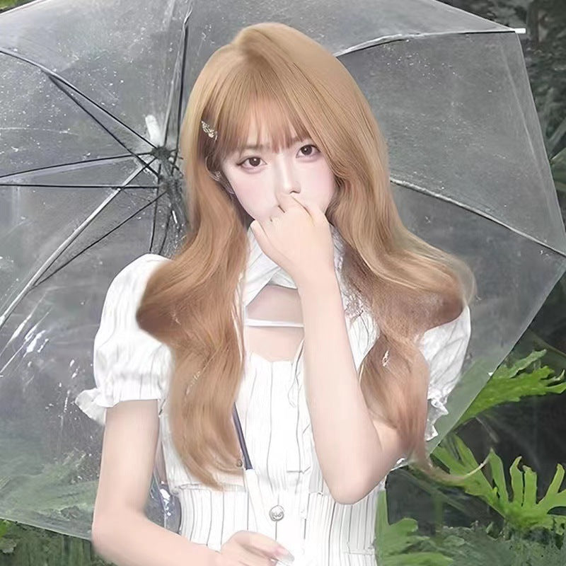 Women's Long Hair Full-head Wig Mid-length Fluffy Eight-character Bangs