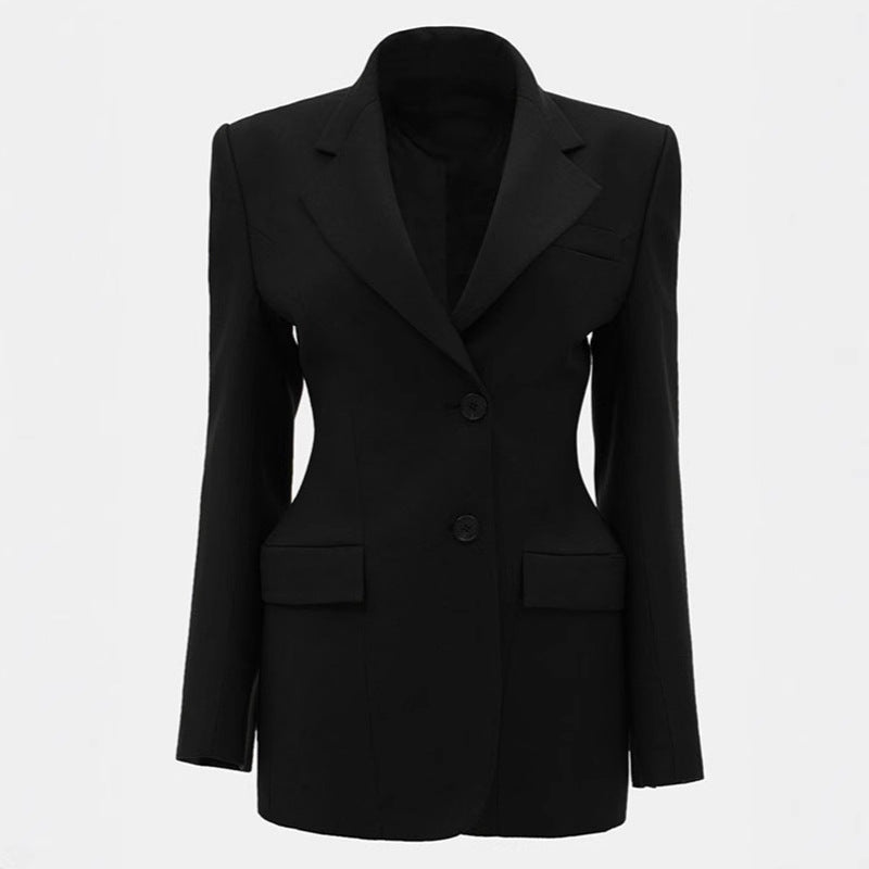 Womens Stylish Single-breasted Waist-cinching Blazer