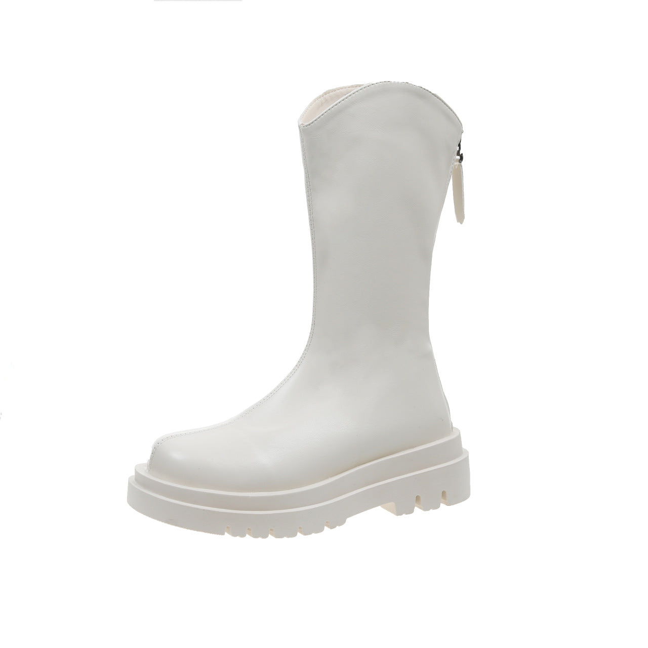 Simple Thick-soled Mid-tube Leather Women's Boots