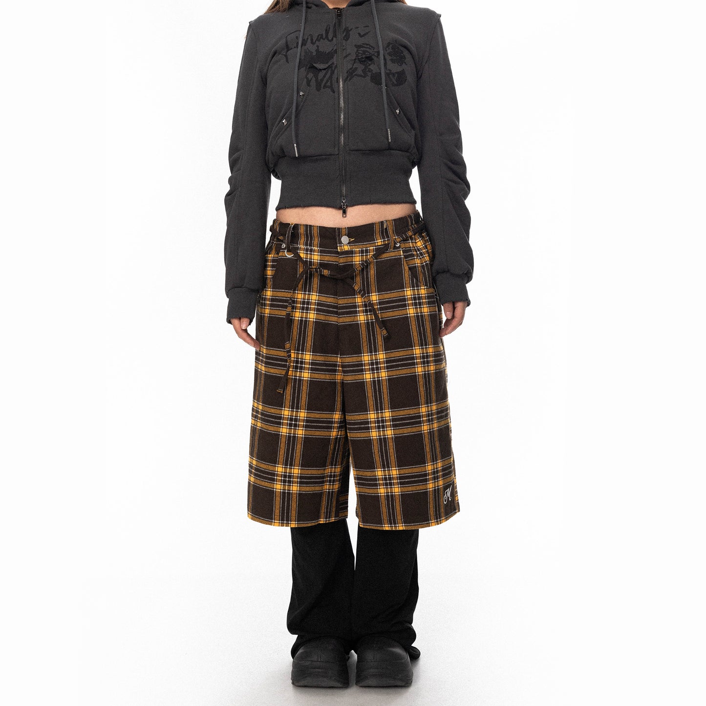 Retro Plaid Pants Women's Loose Casual Straight-leg Wide Leg Shorts