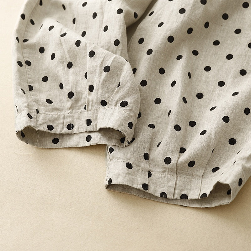 Cotton Hemp Polka Dots Tied Elastic Waist Harem Pants For Women