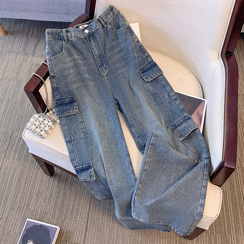 Plus-size Womens Workwear High-waist Straight-leg Denim Jeans