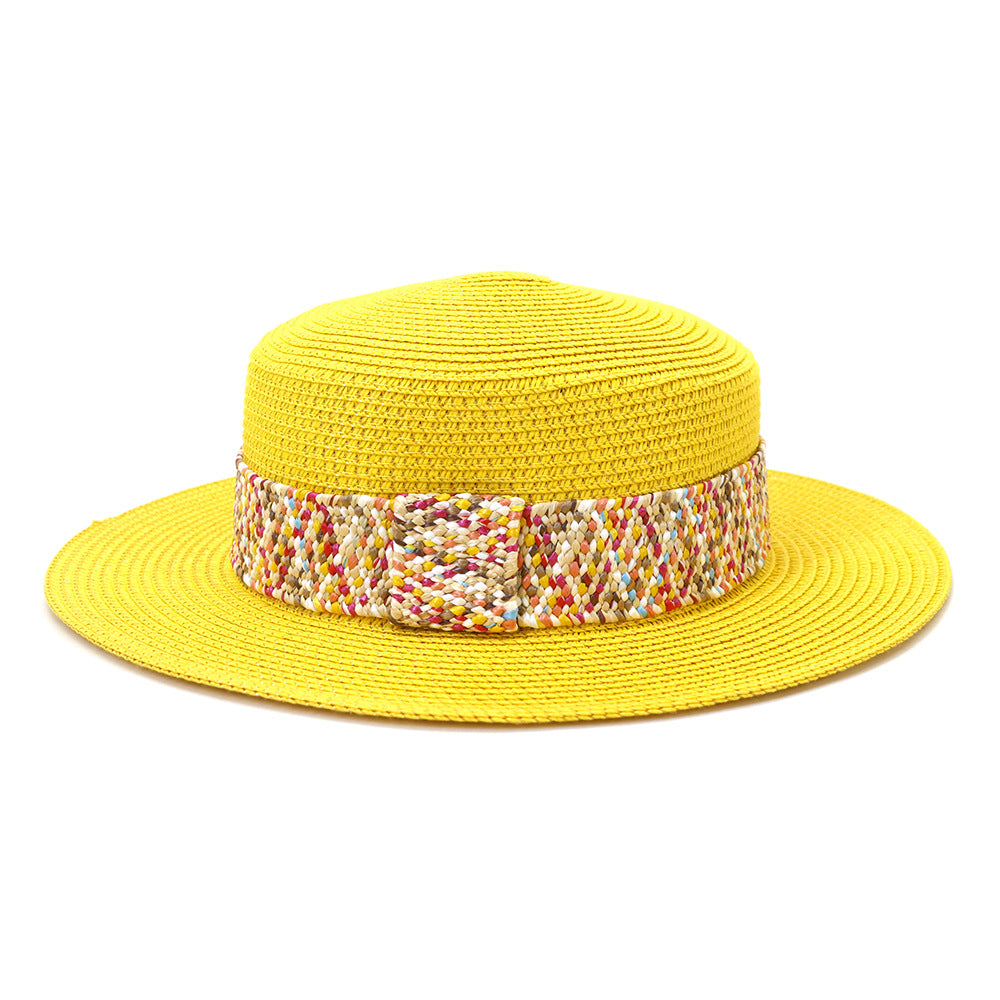 Color Flat Top Straw Hat Outdoor Travel Sunscreen