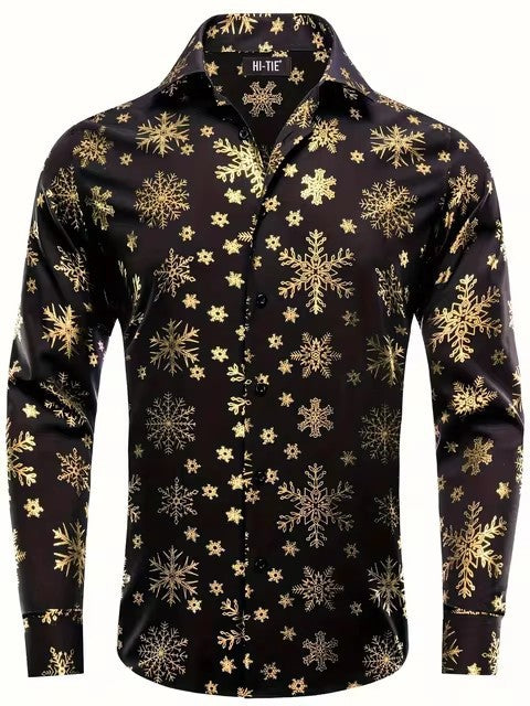 Men's Long-sleeve Shirt With A Snowflake Pattern