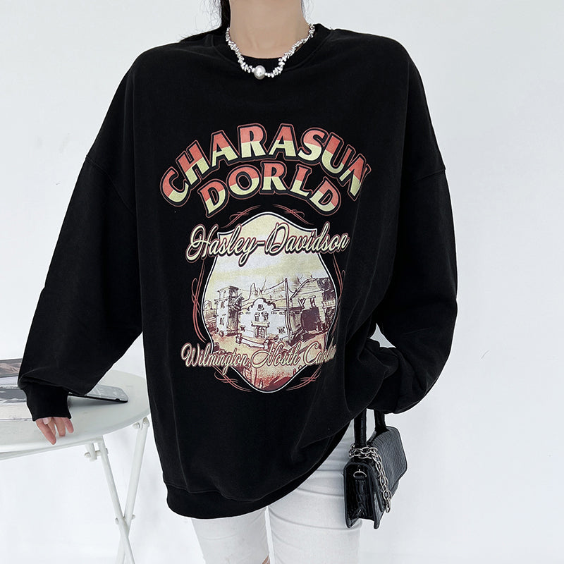 Retro Vasket Gammel Rundhalset Sweater Kvinde