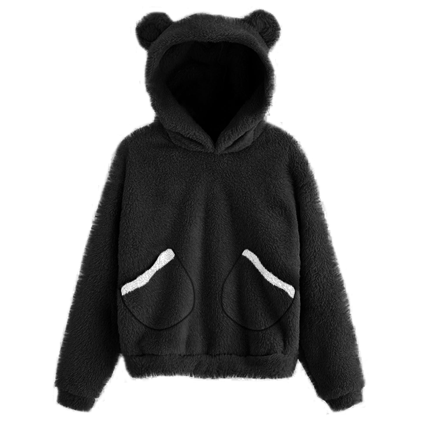 Europe And America New Style Pocket Plush Rabbit Ears Hooded Warm Sweater Women's Jacket