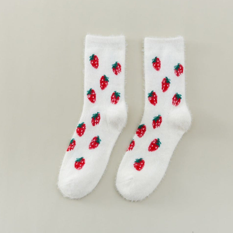 Women's Mid-thigh Fruit Socks Plus Velvet Thickening Winter Warm