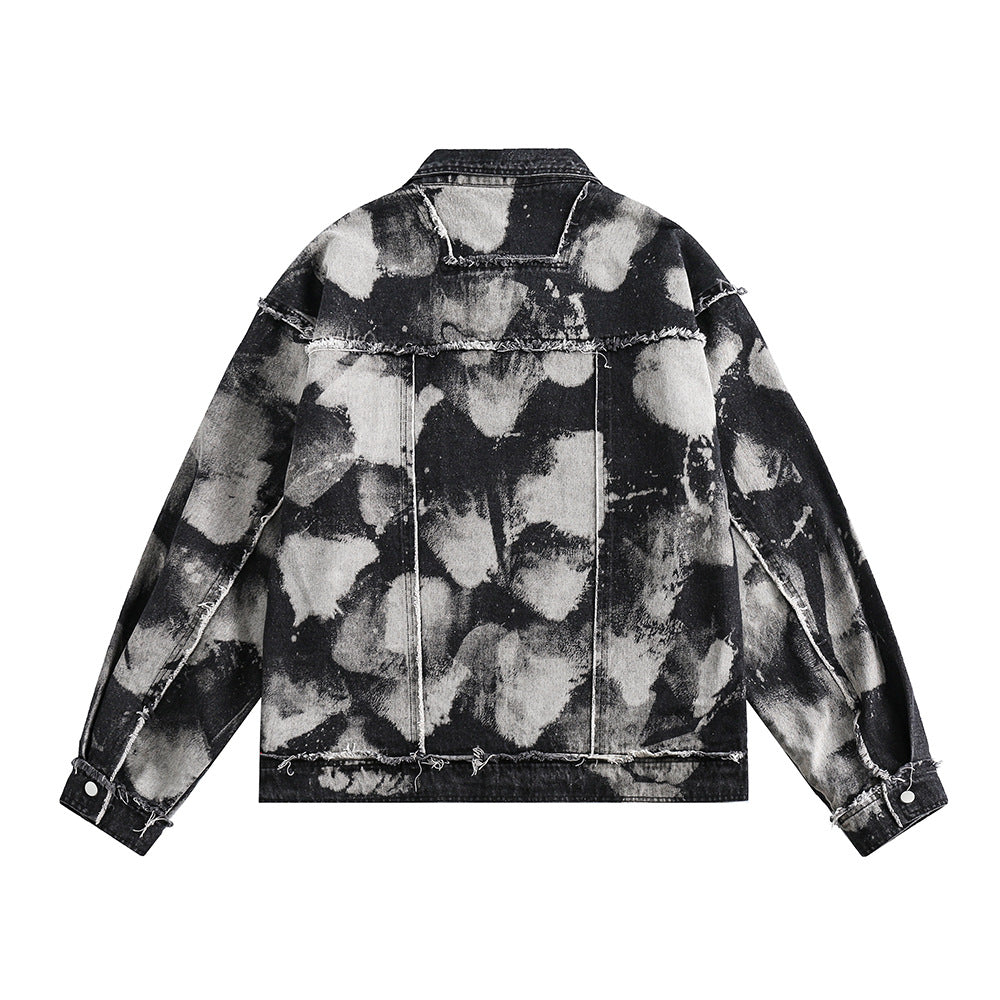 Tie-dyed Splash-ink Denim Coat For Men