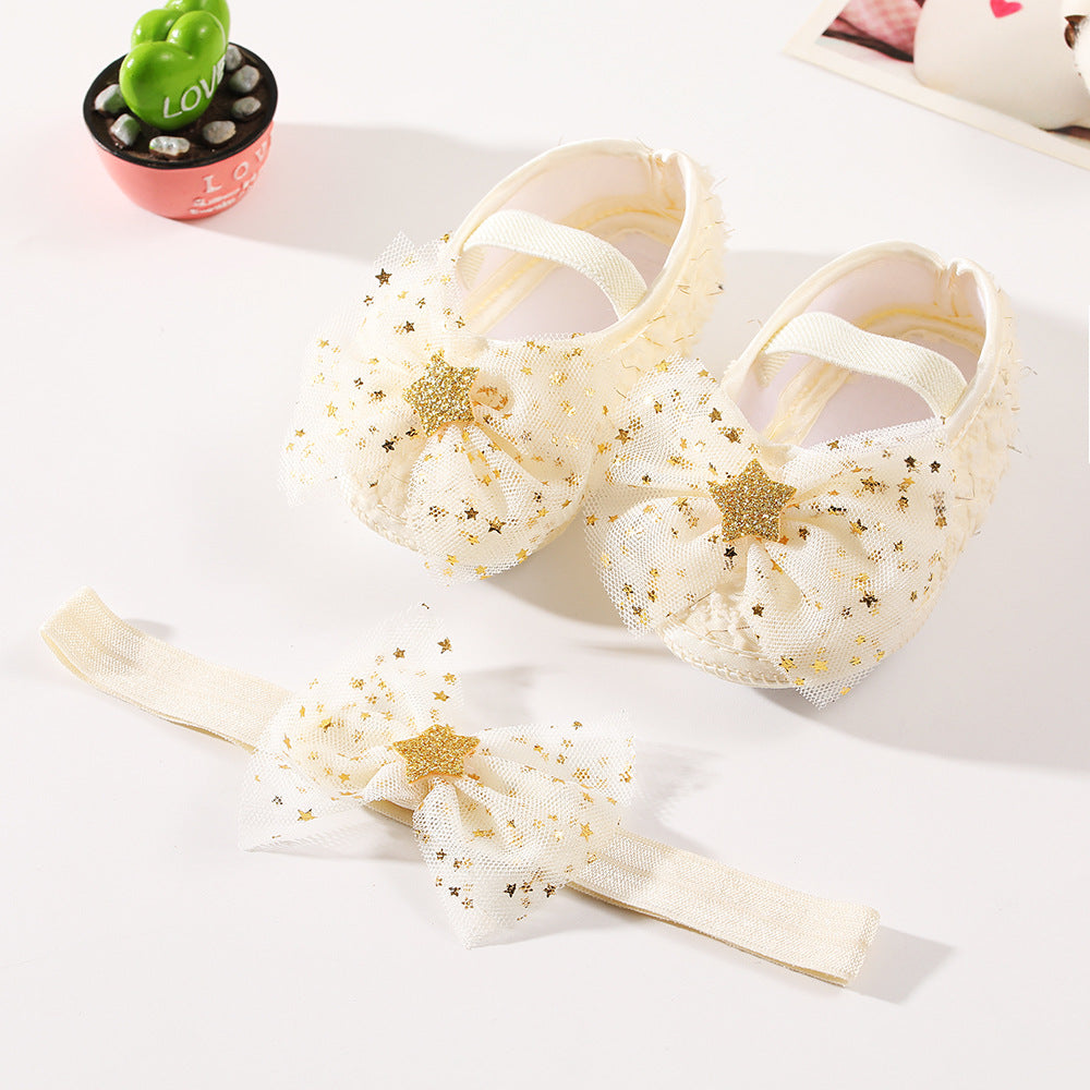 New Baby Shoes Hair Band Set European And American Cute Bow Princess Shoes 0-3-6-9-12months Baby Shoes