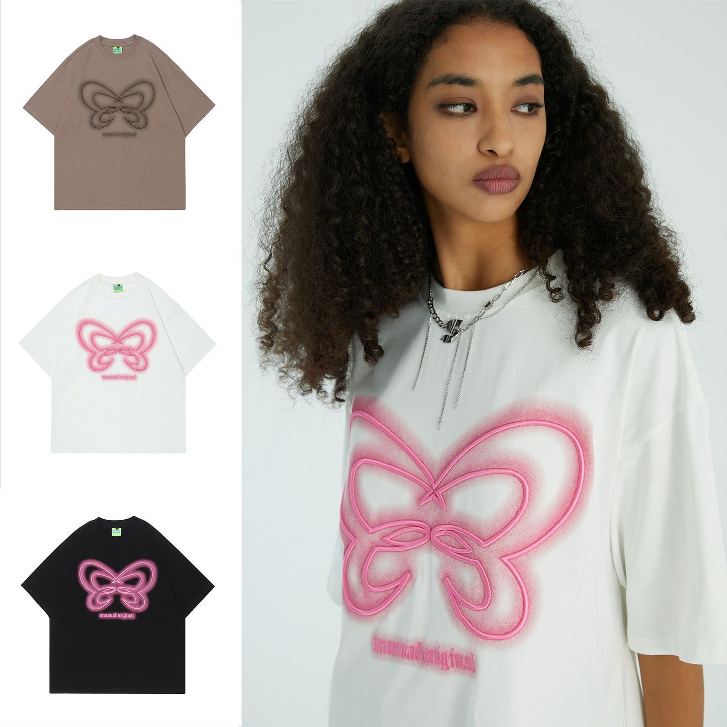 Women's Fashionable Simple American Street Embroidered Butterfly Short-sleeved T-shirt