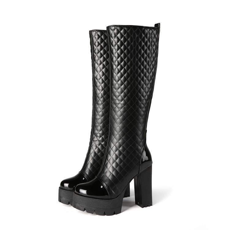 Women's Mid-tube Plus Velvet High Thick Heel But No Knee Shoes