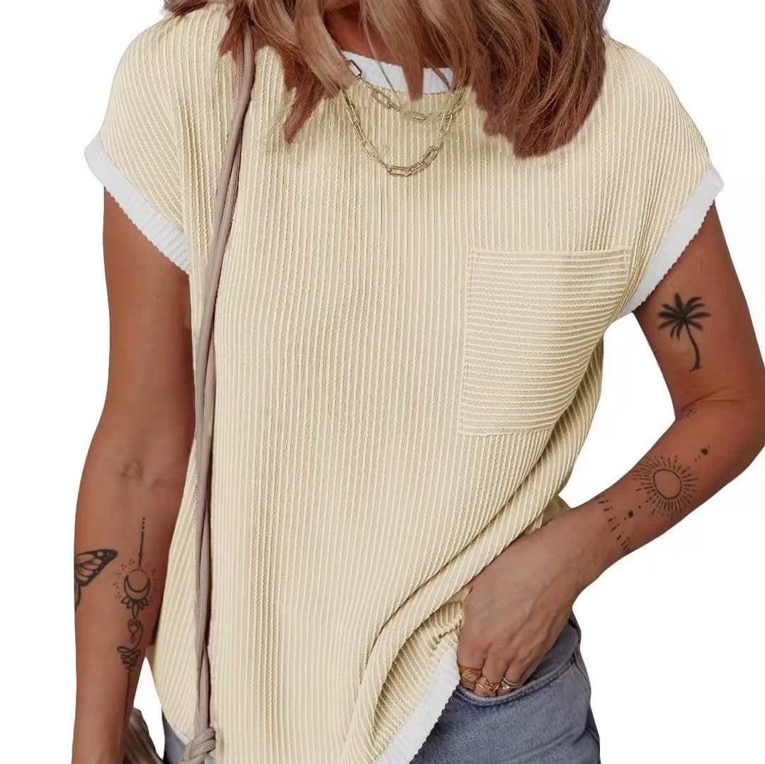 Women's Rib-knit T-shirt Casual Outerwear Top