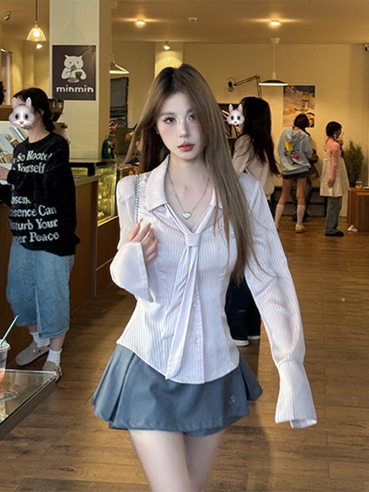 Preppy Style Sweet Hot Girl Striped Shirt Top
