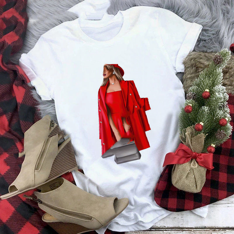 Christmas  Print Girlfriends Red T-Shirt