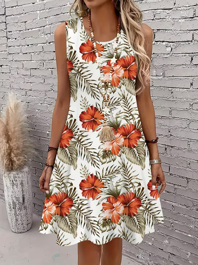 Loose-fitting Sleeveless Dress With A Festive Christmas Snowflake Print