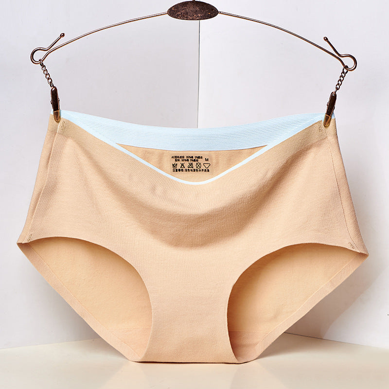 Pure Cotton Underwear Girls' Mid-waist Solid Color Antibacterial Breathable Sexy Hip Lifting Seamless Briefs