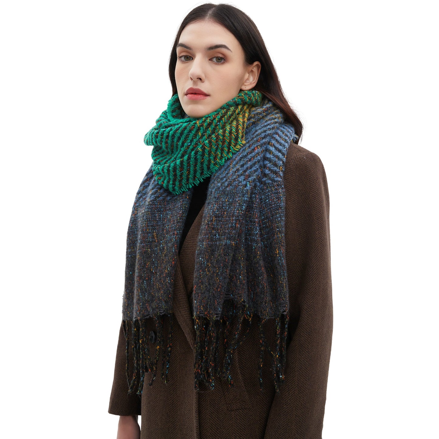 European And American Ladies Shawl Gradient Color Tassel Scarf