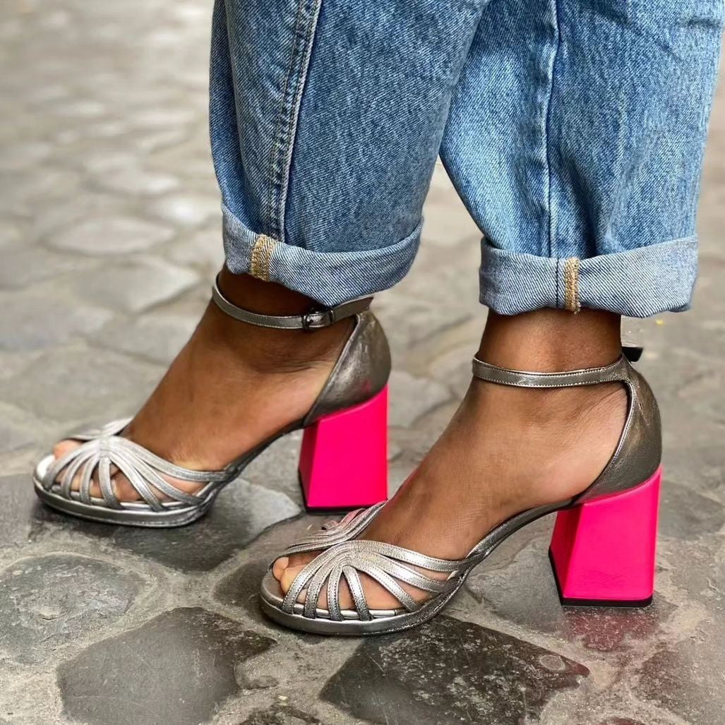 Women's High Heel Fashion Peep Toe Buckle Sandals