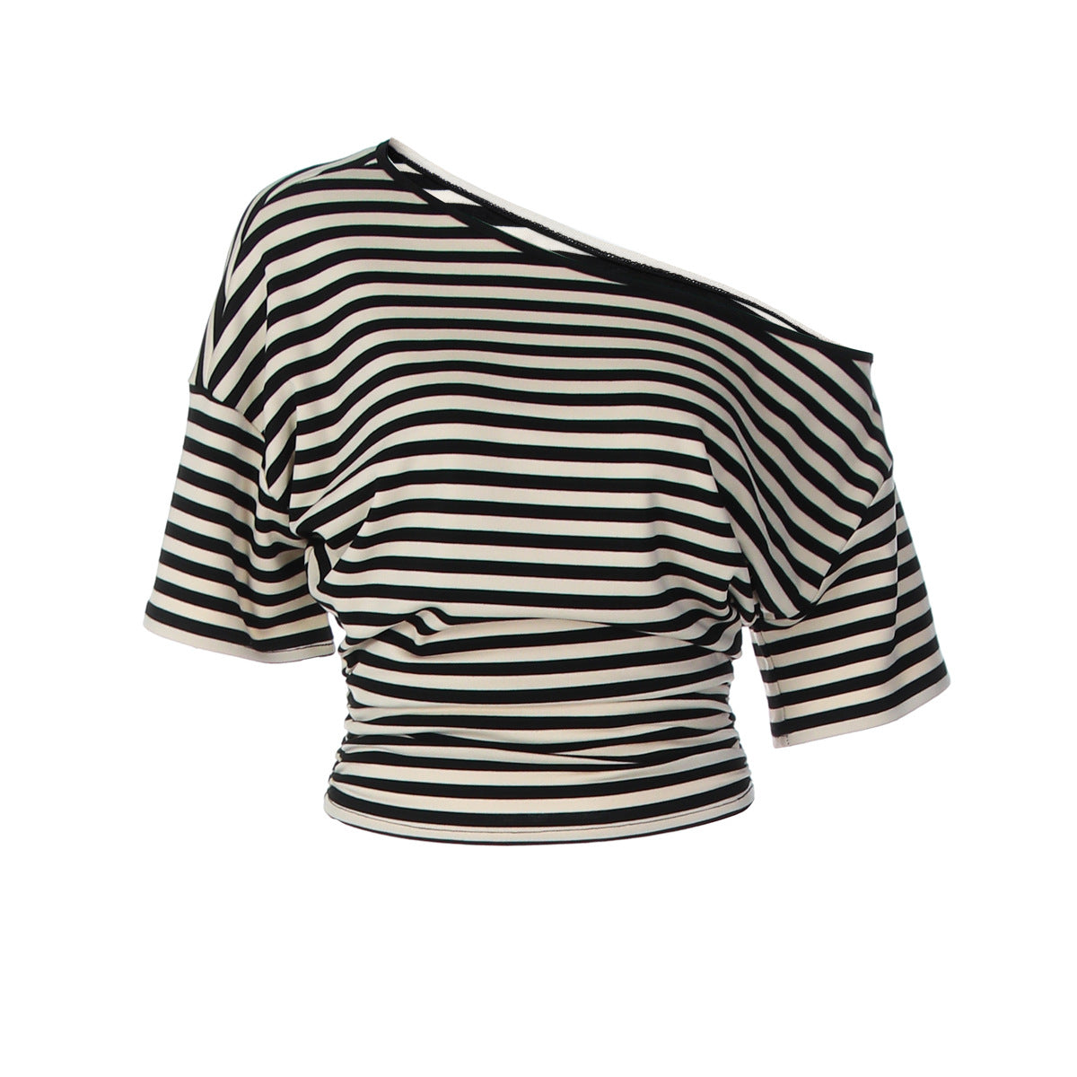 Retro Off-shoulder Striped Waist-cinching Figure-flattering Top