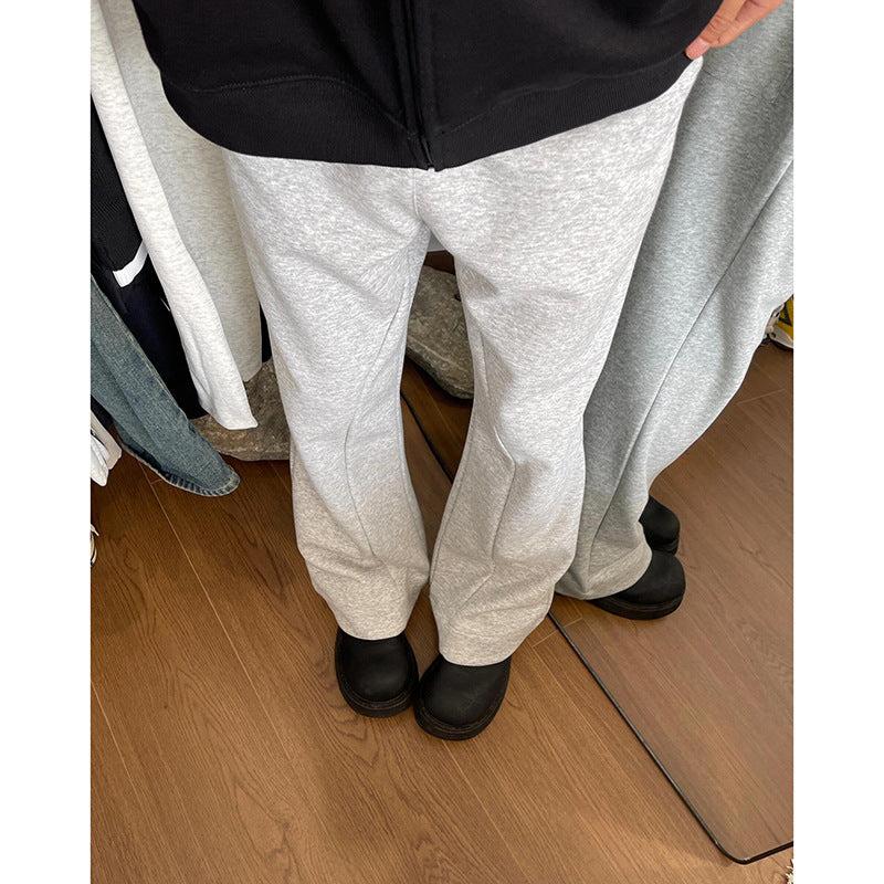 Light Gray Autumn Stitching Design Sense Flared Trousers
