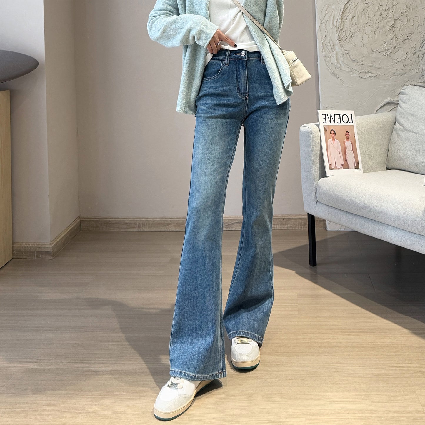 Goddess Long Legs Bootcut-bukser Høj Talje Slankende Slank Mikroelastiske Små Slids