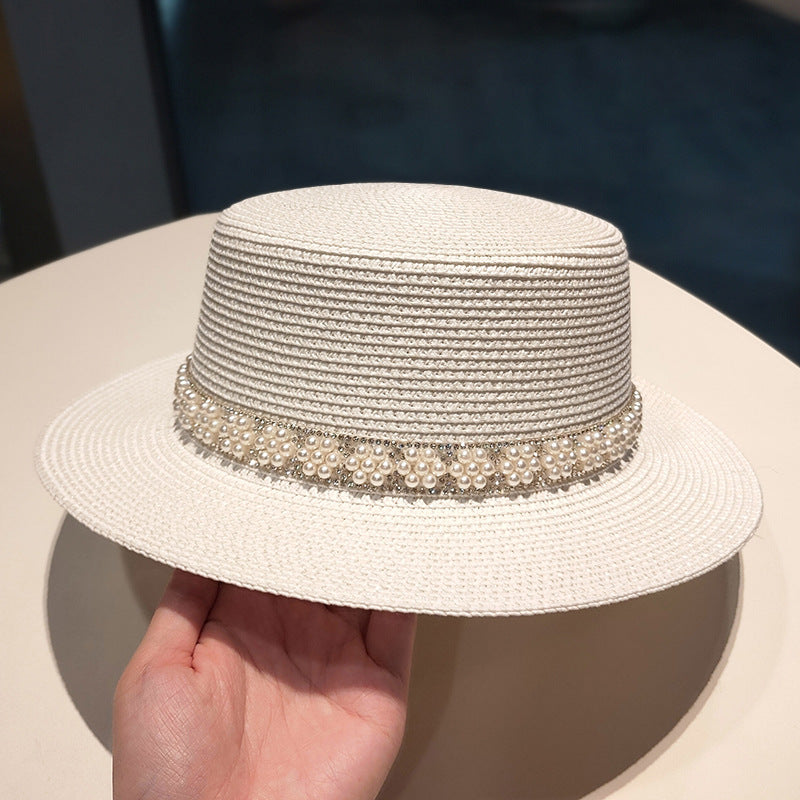 Women's Fashion Flat Top Pearl Hat