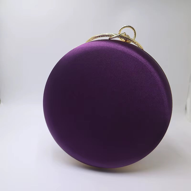 Silk Satin Round Clutch Purse for Women - Elegant Evening Wristlet Handbag in Purple