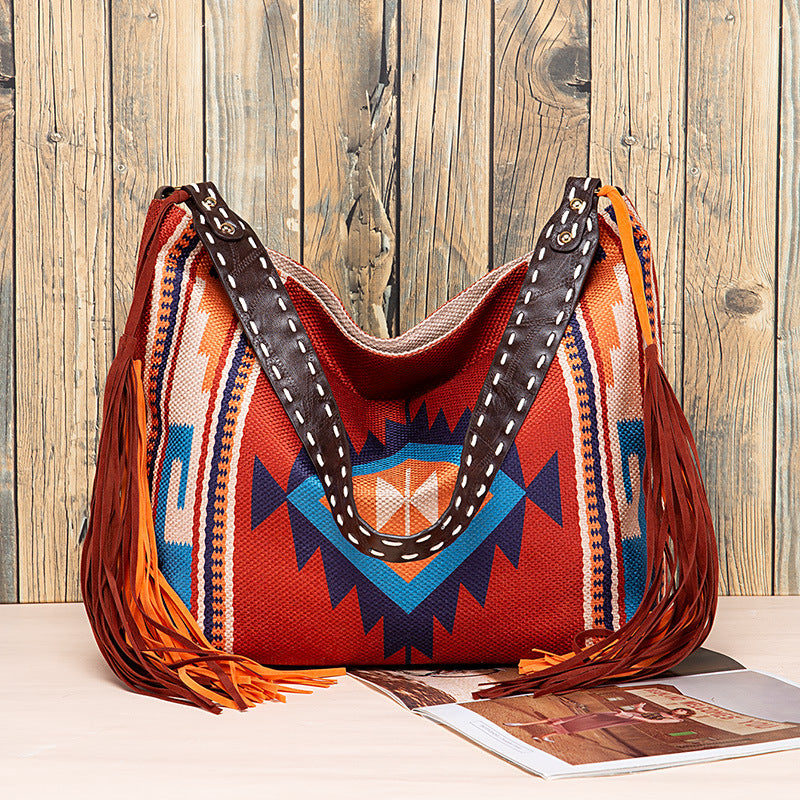 Retro Tassel Cotton And Linen Women's Bag Portable