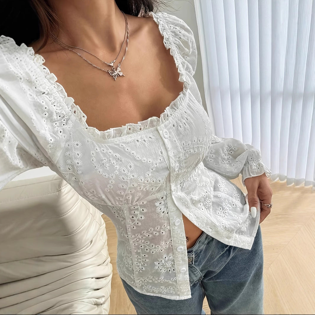 Embroidered Hollow-out Cardigan Women's Top
