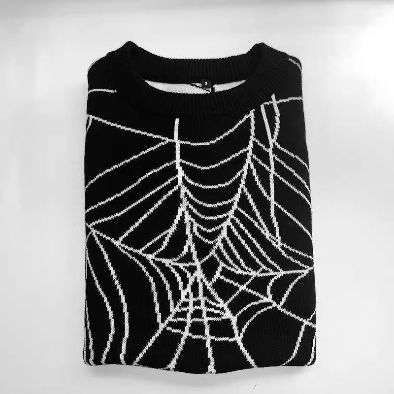 Wind Cobweb Design Knitted Loose Cool Men And Women Couple Sweater New