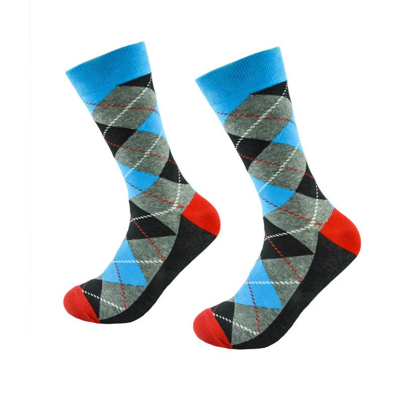 Men's Dashed Rhombus Plaid Tube Socks