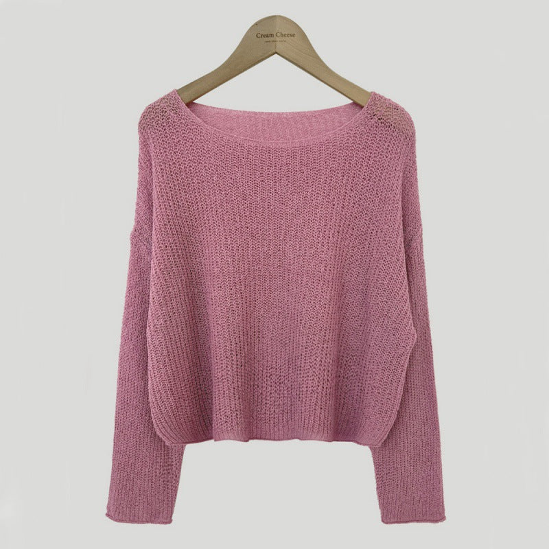 Knitted Sun Protection Shirt Loose Short Loose Pullover Blouse