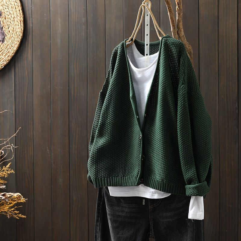 Retro Artistic V-Neck Knitted Sweater Coat