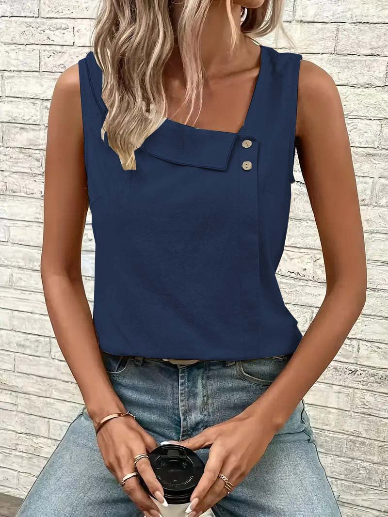 Multi-Color Casual Diagonal Collar Button Vest For Women