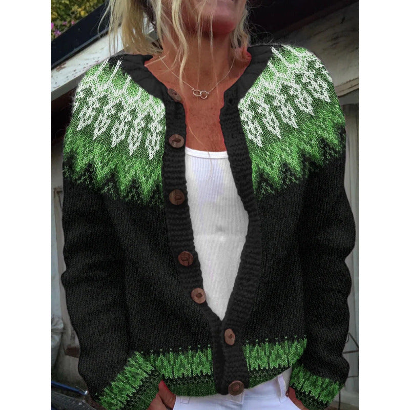 D Digital Printing Cardigan Knitted Coat Women's Early Spring And Autumn Coat