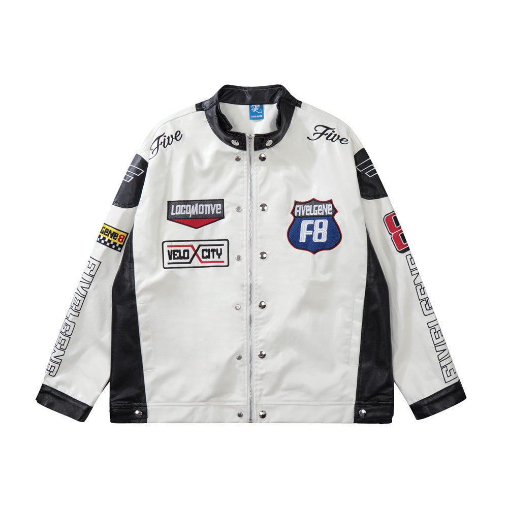 National Fashion American Color Matching PU Leather Jacket