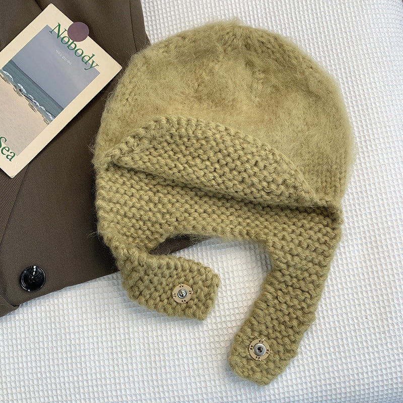 Hand-knit Plush Toe And Ear Protection Beanie