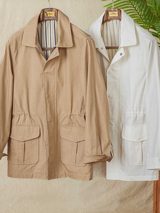 Vintage Cotton Simple Drawstring Jacket Outdoor Casual Breathable Jacket