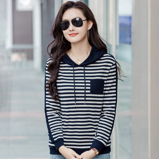 Løs, Moderigtig, Stilfuld T-shirt i Koreansk Stil med Lange Ærmer, der matcher alt i store størrelser