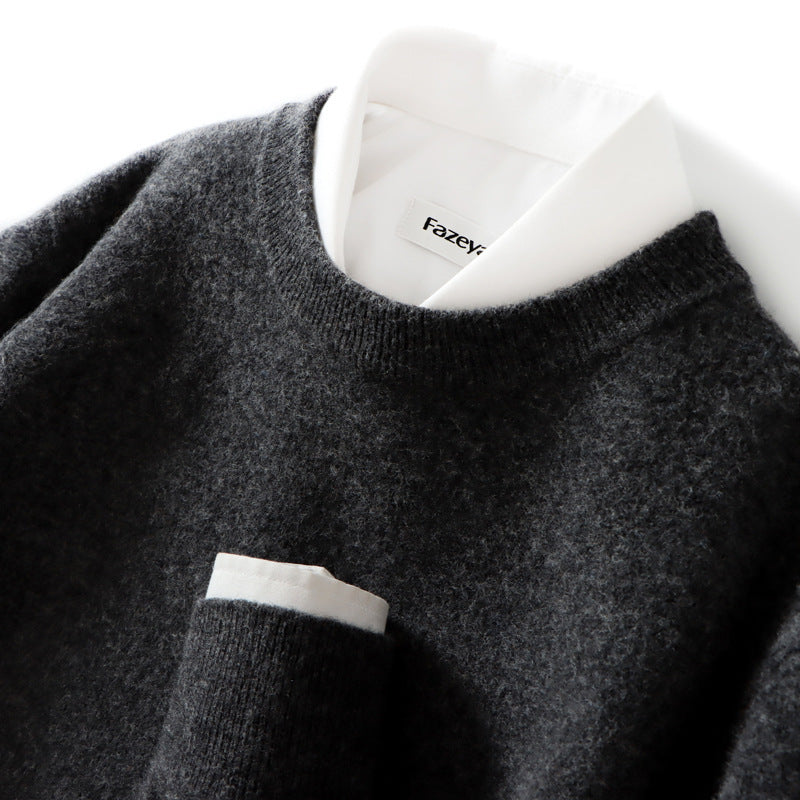 Men's Loose Round Neck Solid Color Sweater Cashmere Knitted